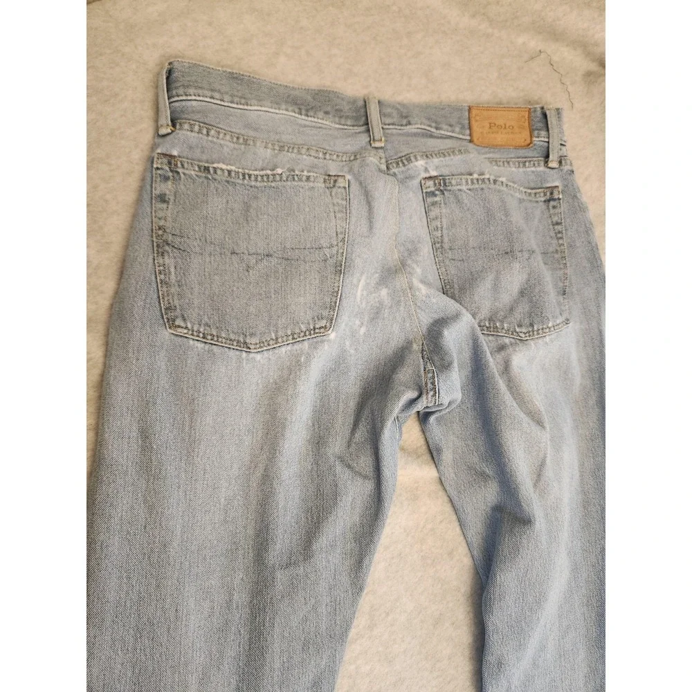 Polo Ralph Lauren Jeans Mens 36x34‎ Light Wash Sullivan Slim Distressed Raw Vtg